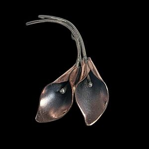Vintage Stuart Nye Calla Lily Double Flower Copper & Sterling Brooch
